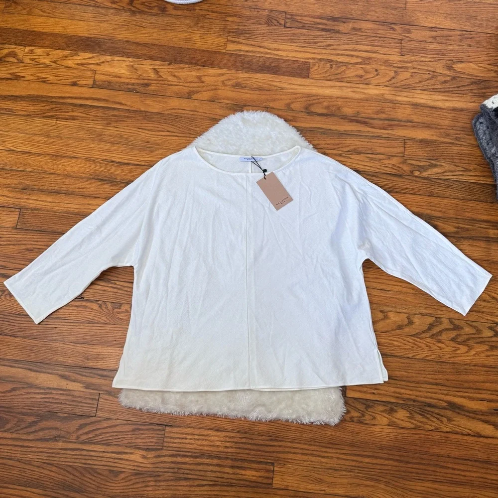 NWT M.M Lafleur Italian Linen Womens Blouse The Wren Top Double-Faced Ivory Sz L - Picture 2 of 15